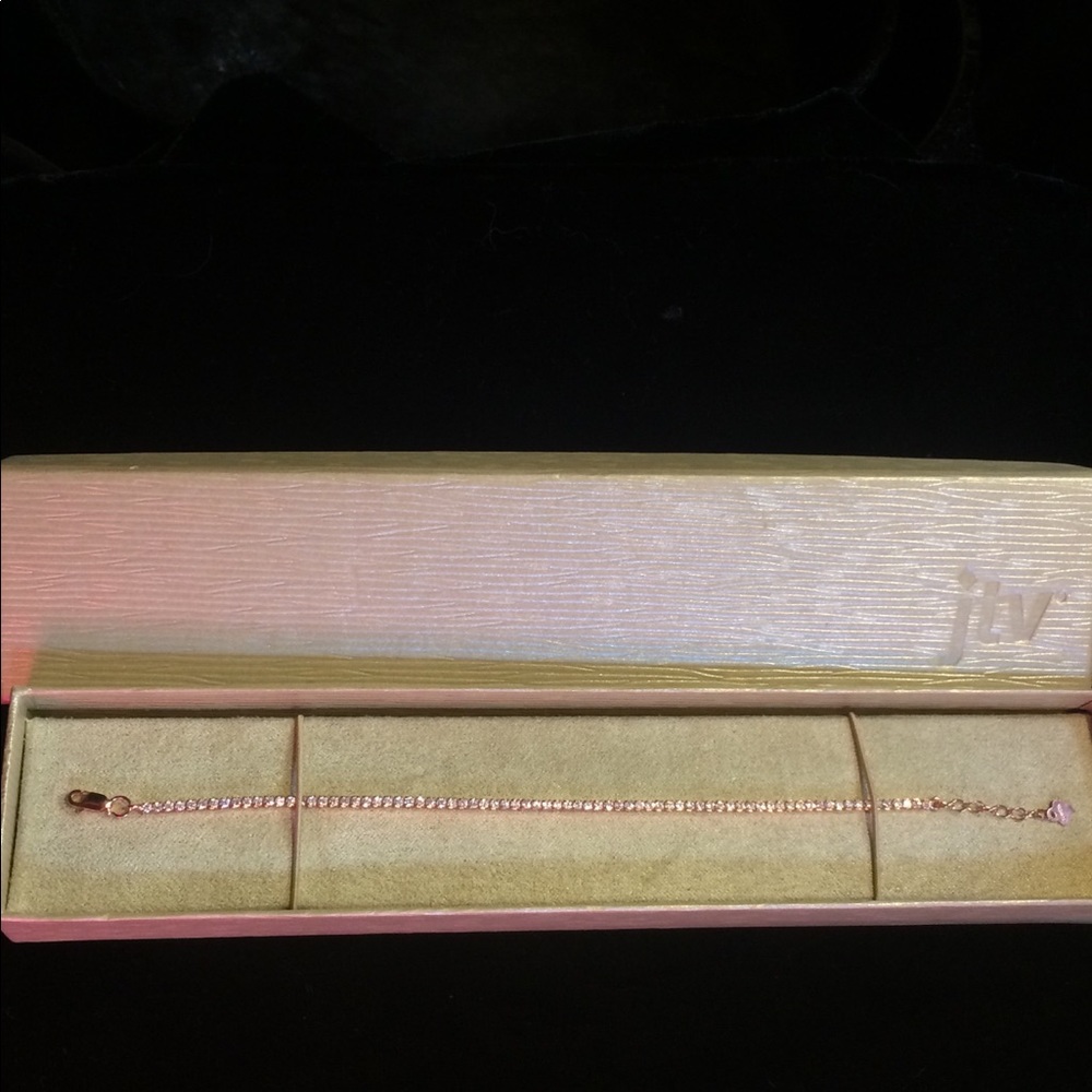 JTv  7” Rose Tone White Crystal Bracelet, NEW